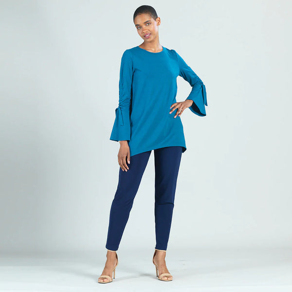 Solid Pull Tie Bell Sleeve Tunic