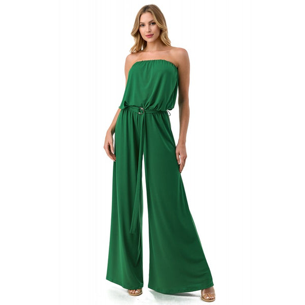 Green Wide Leg Jumpsuit with Ring Belt