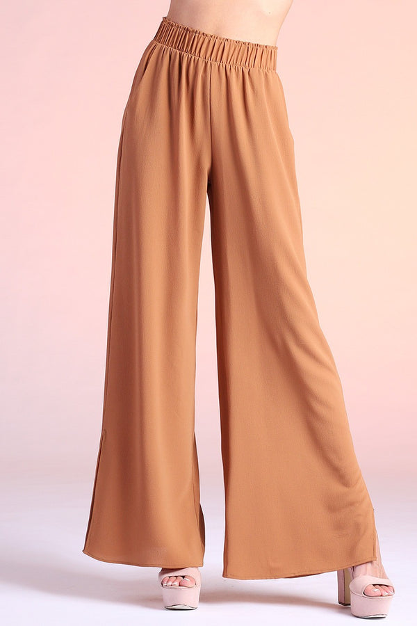 Camel Wide Leg Pants w/ Slit