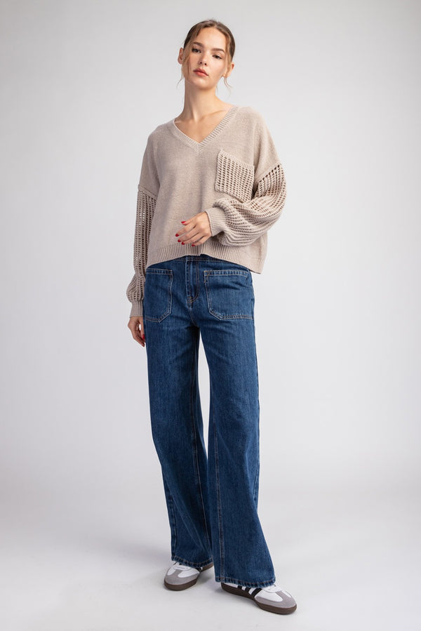 Open Knit Long Sleeve Sweater Top