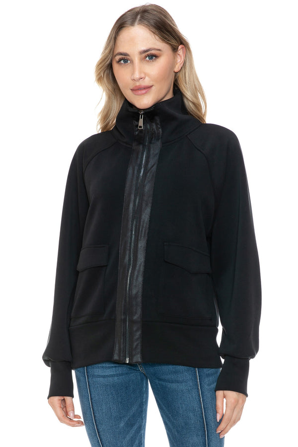 Pleather Contrast Jacket w/ Pockets