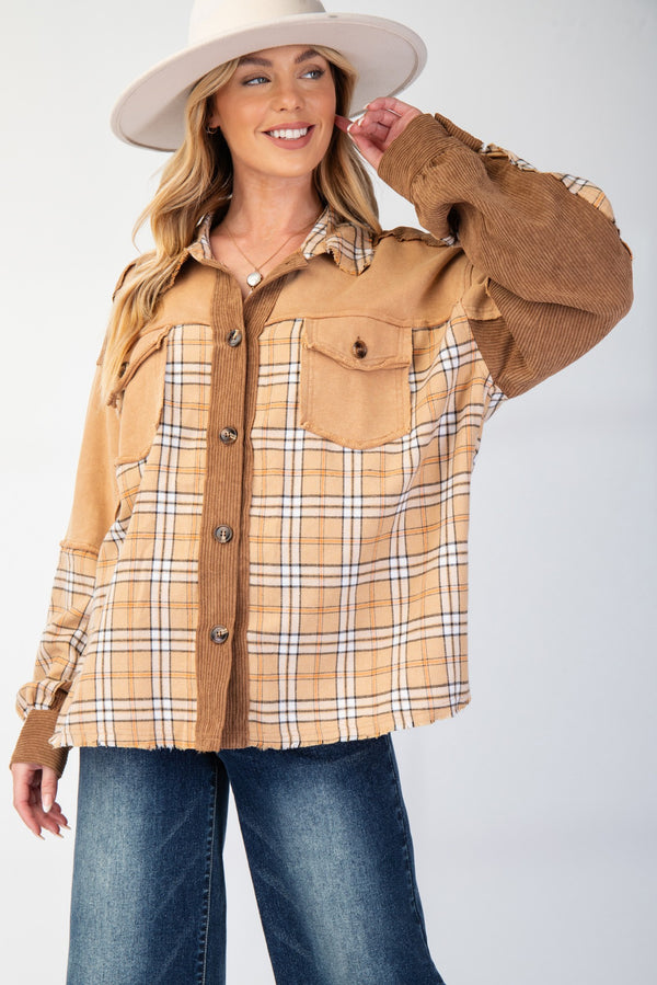 Plaid Mix Corduroy Jacket