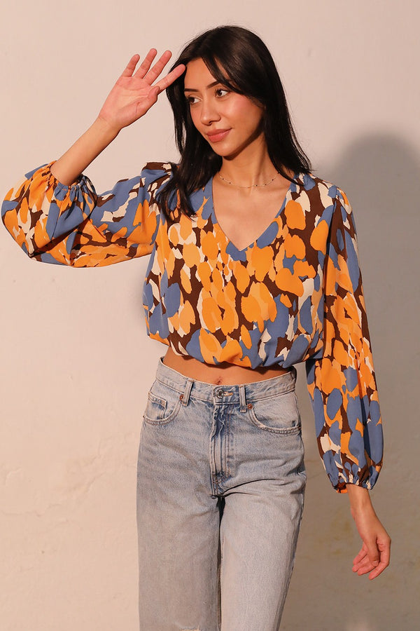 Happy Leopard Long Sleeve Crop Top