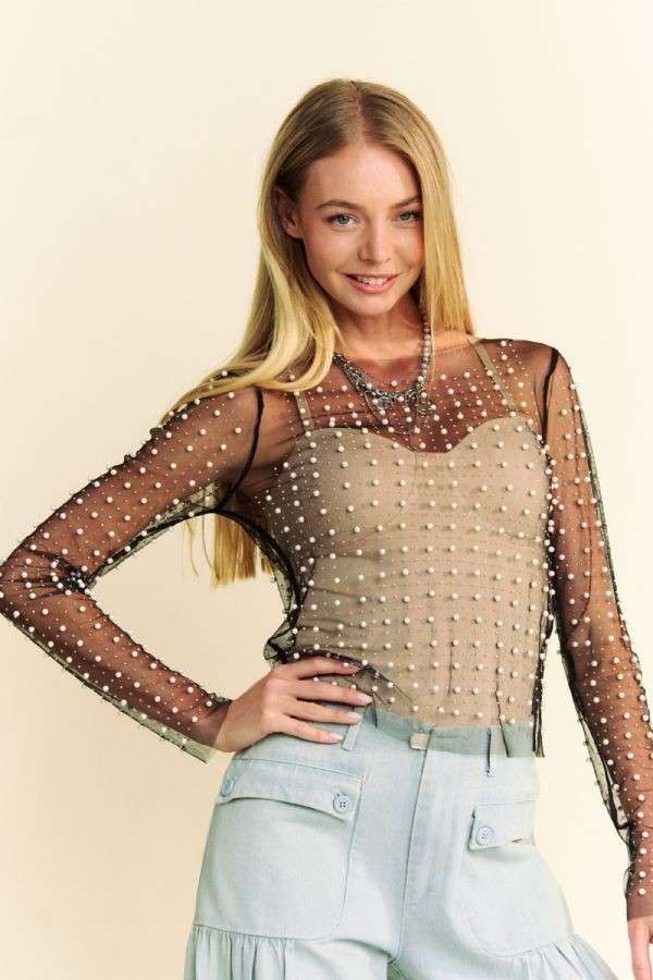 Bead & Pearl Mesh Top