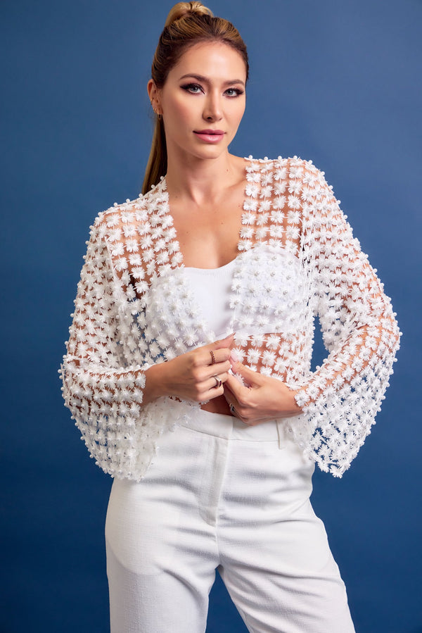 Pearl Crochet Flower Cardigan