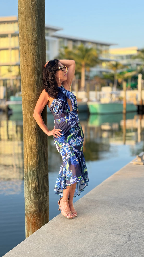 Neck Criss Cross floral dress