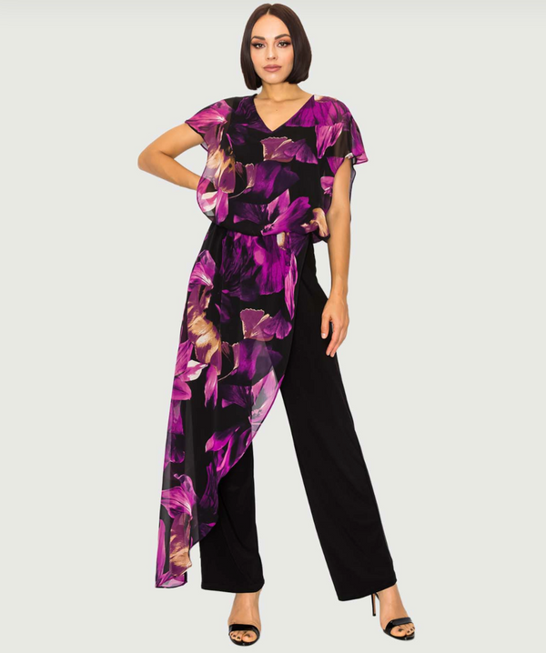 Black Orchid Printed Jumpsuit With Chiffon Overlay