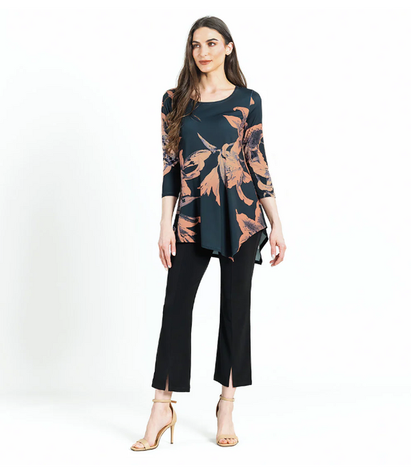 Kerchief Angle Hem Tunic - Abstract Lily