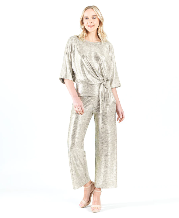 Shimmer Foil Lamé - Side Tie Top - Champagne