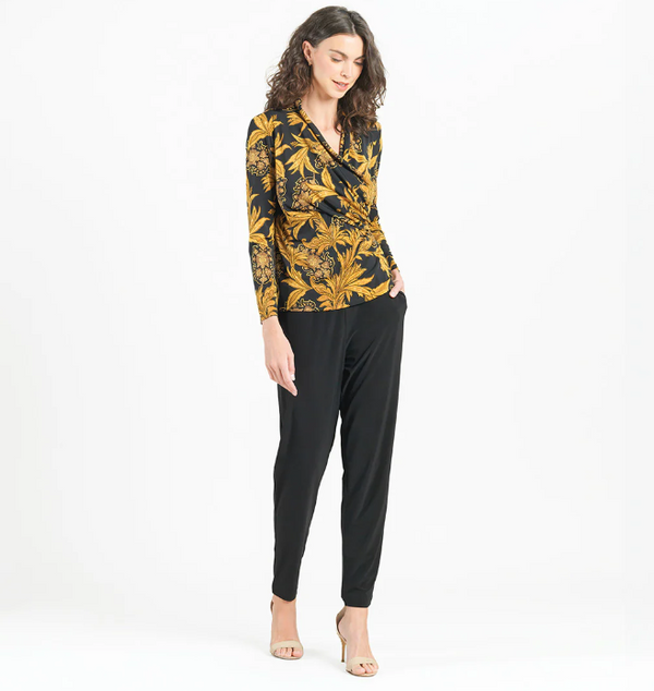 Baroque Paisley V-neck Draped Pleat Top